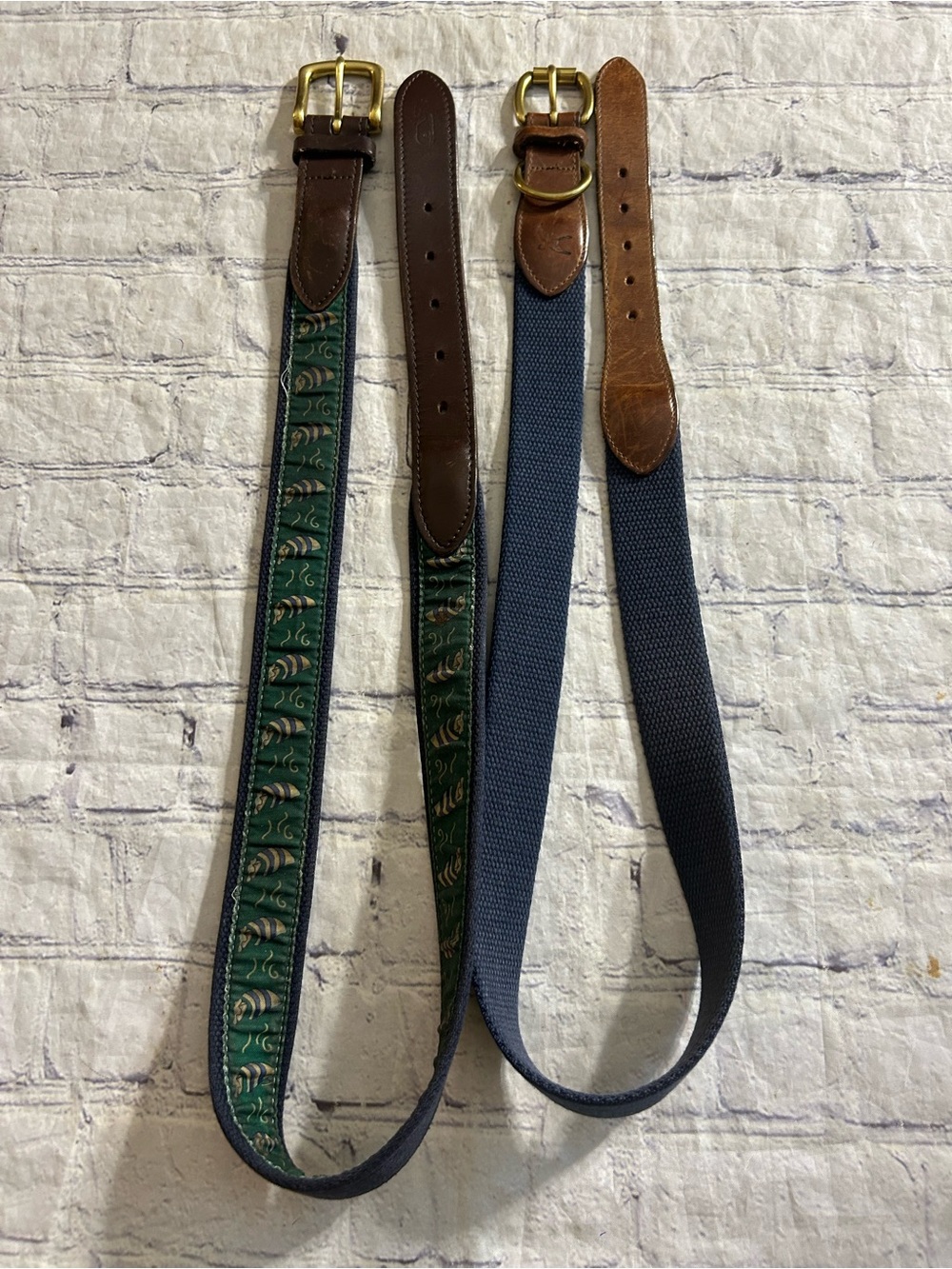 VINEYARD VINES SOLID BRASS BUCKLE NAVY/GREEN DETAILS & AMERICAN EAGLE NAVY BELT - Picture 5 of 16